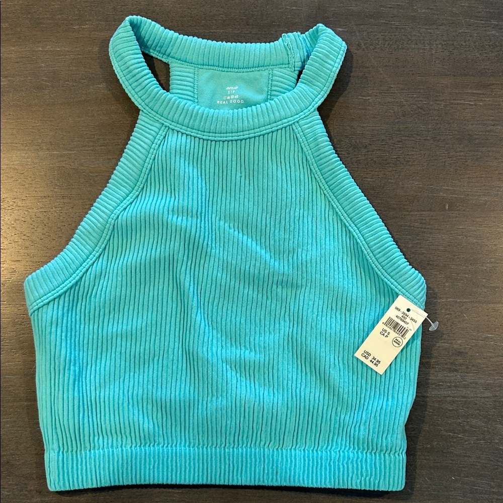 Teal Ribbed Halter Crop Top
